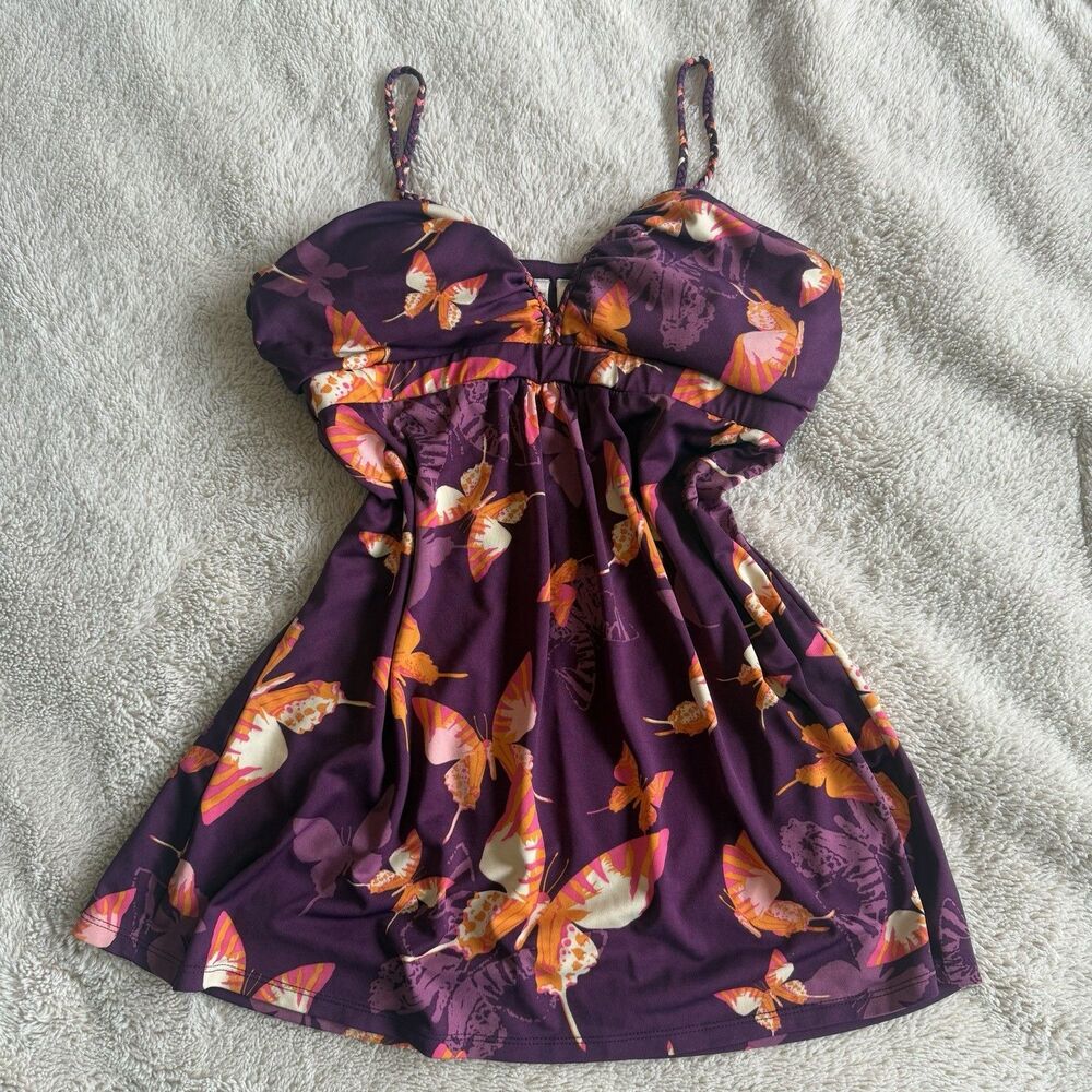 No Boundaries Butterfly Y2K Babydoll Tank Top Size L Flawed - Fairy Cami Stretch